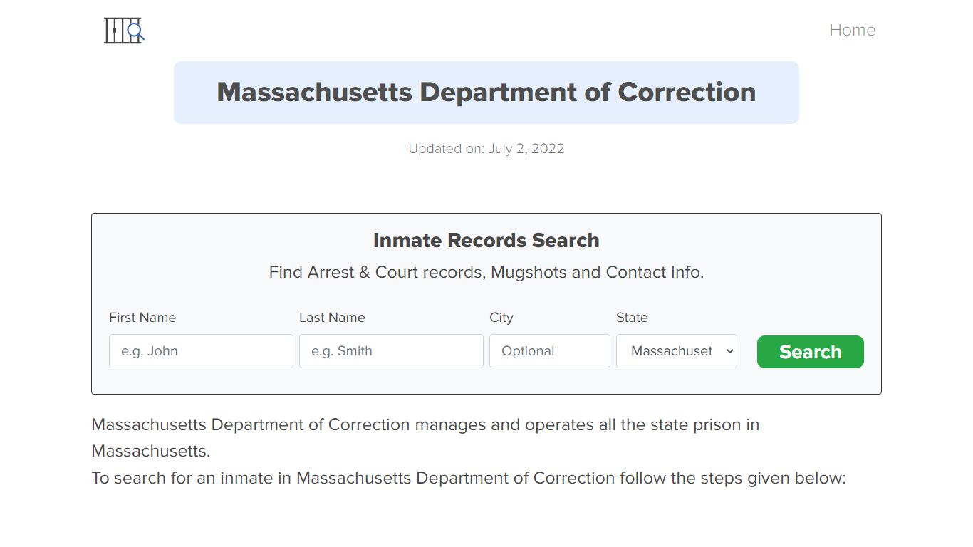 Massachusetts Inmate Search – Massachusetts Department of ...